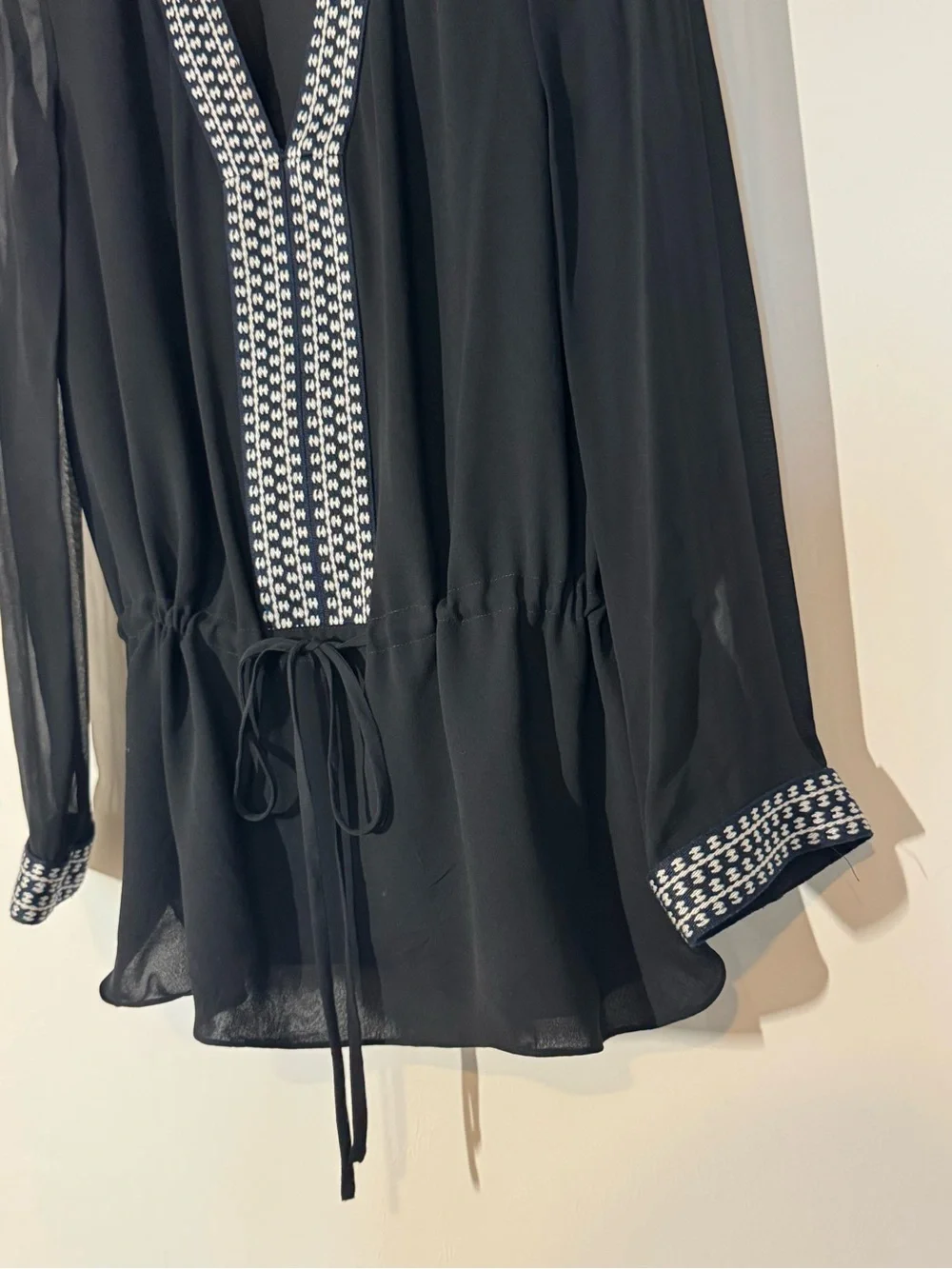 Tory Burch Silk Embellished Tunic Top Black Size 4